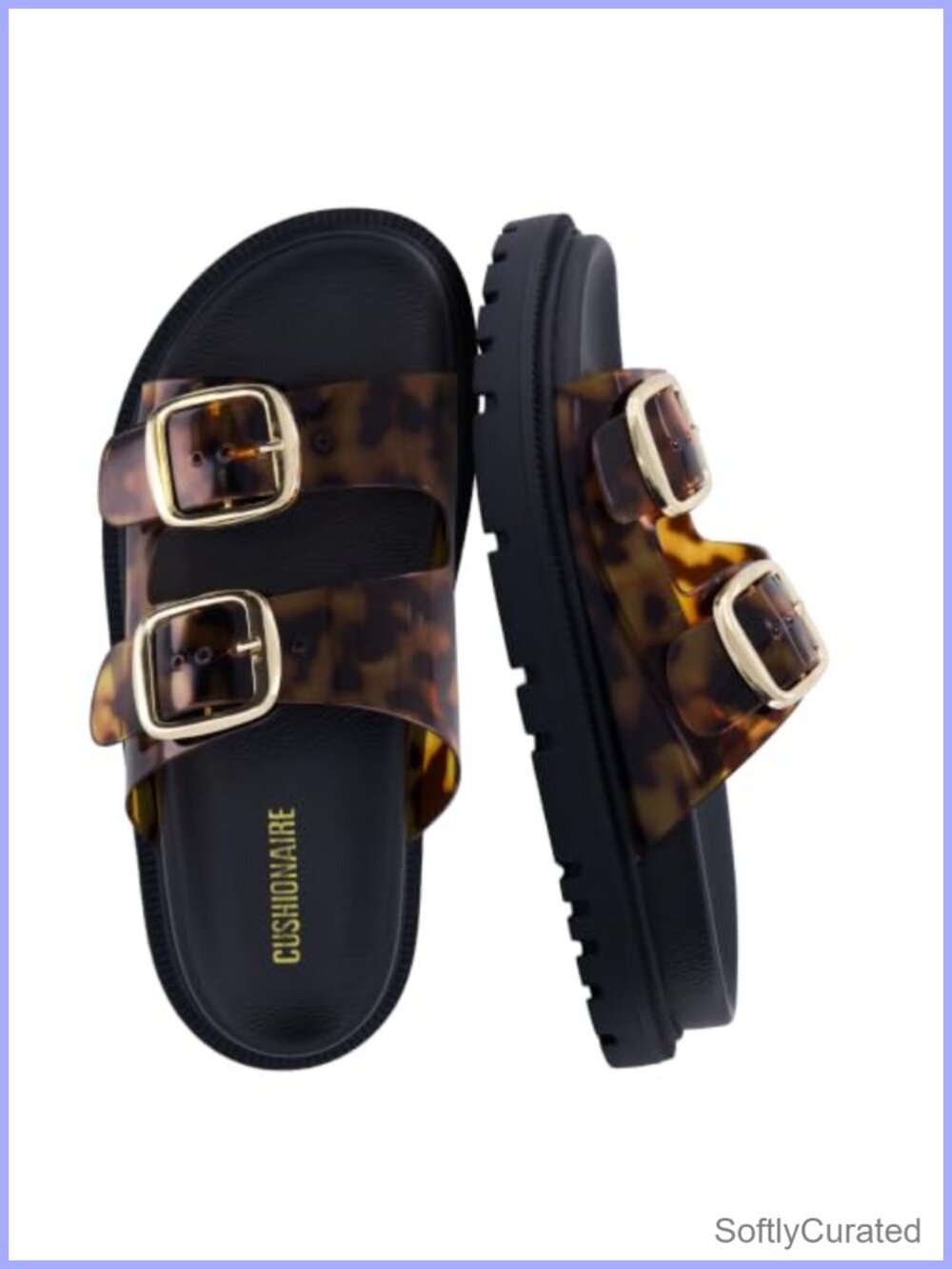 Cushioned Womens Platform Sandals Double Buckle Lug Sole Slip On Slide